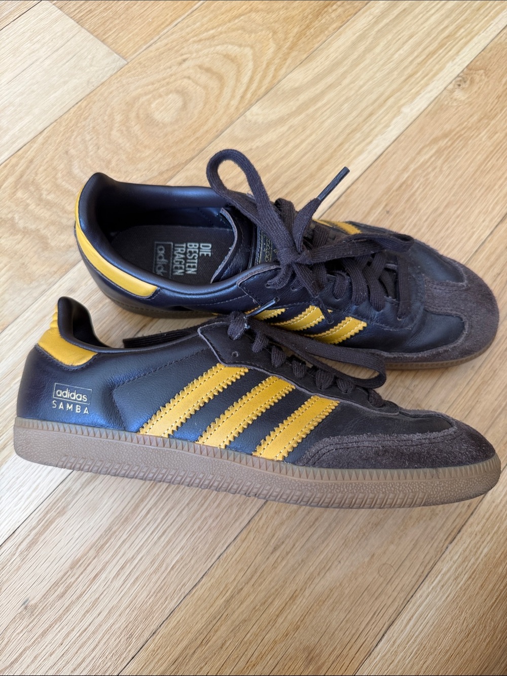 RARE adidas Originals Samba OG Leather Sneakers - Dark Brown/Preloved Yellow/Gum
